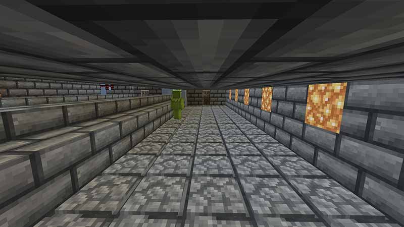 narrow minecraft hallway in kotaba miners with brick pattern