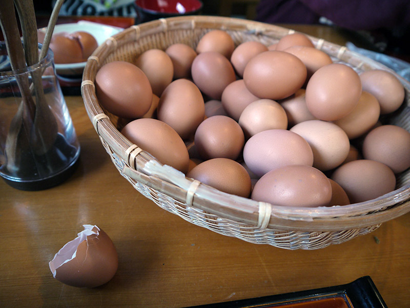 basket of eggs with a broken shell