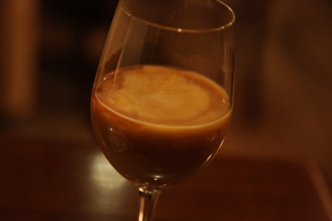 freshly brewed coffee served in a wineglass in japan