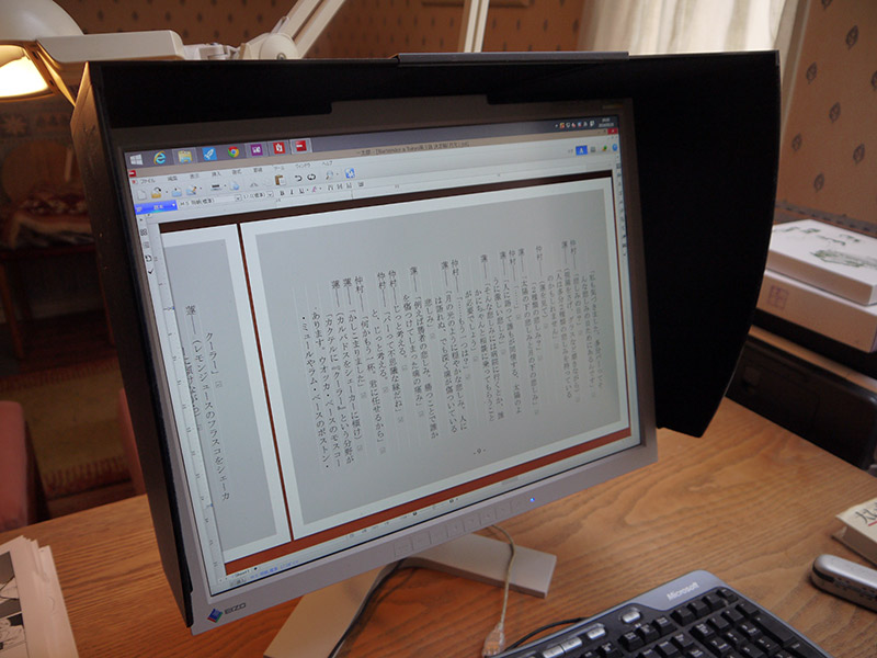 japanese computer with a manga script on the screen