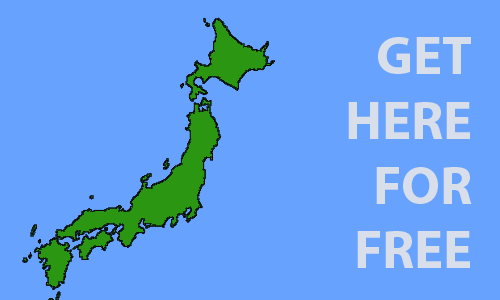 A map of Japan with the text GET HERE FOR FREE