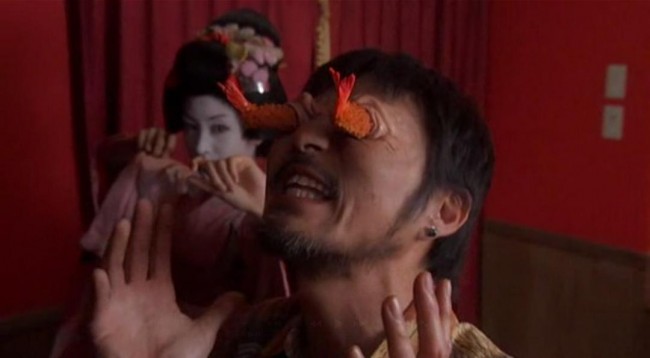man with shrimp in his eyes in weird japanese movies