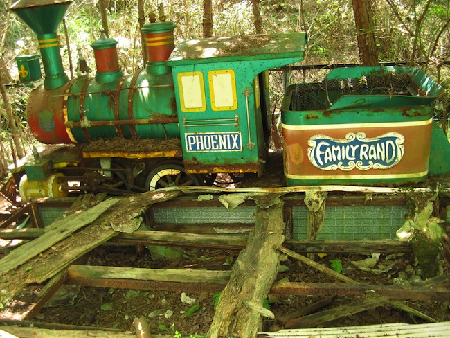 Rundown train at the abandoned Japanese amusement park Koga FamilyLand