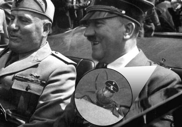 A picture of a wasp sitting on Hitler’s shoulder