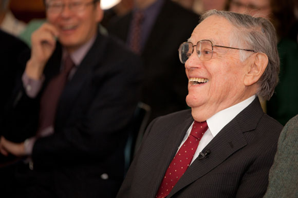 The Japanese scholar Donald Keene laughing at an event