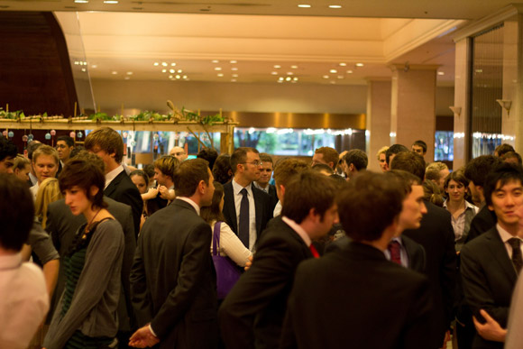 A group of JETs at the Keio Plaza Hotel lobby