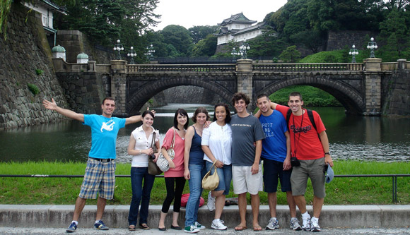 Foreign students in front of the Imperial Palace in Tokyo