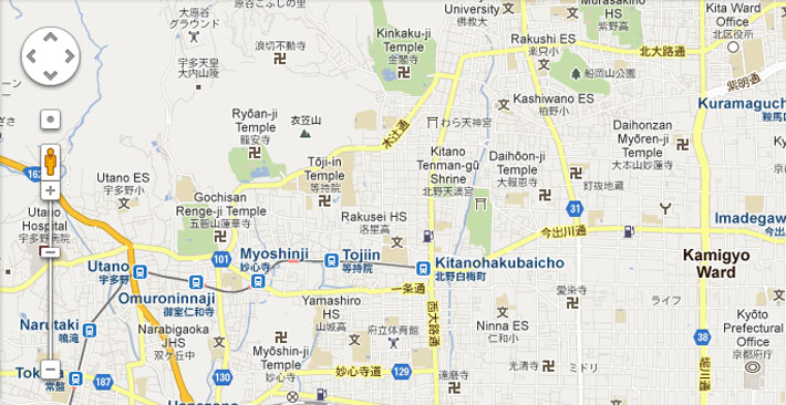 japanese swastika in kyoto via google maps