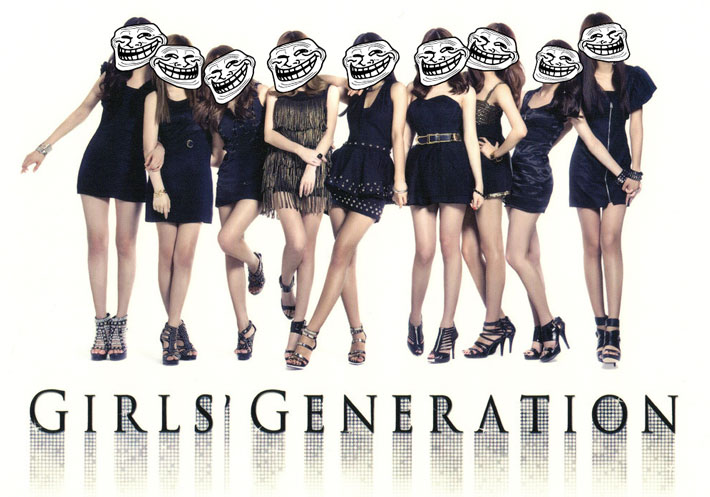 Girls Generation with the trollface superimposed on their heads