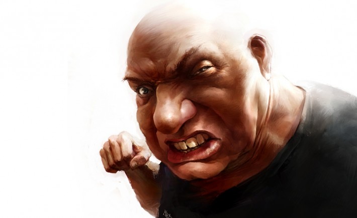 Caricature of a big angry bald man