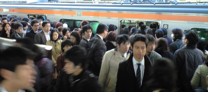 Tokyo train station during rush hour