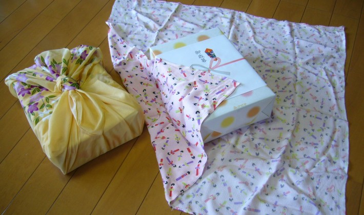 Two presents wrapped in furoshiki