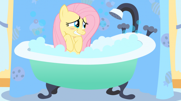 My Little Pony pony in a bathtub looking bashful