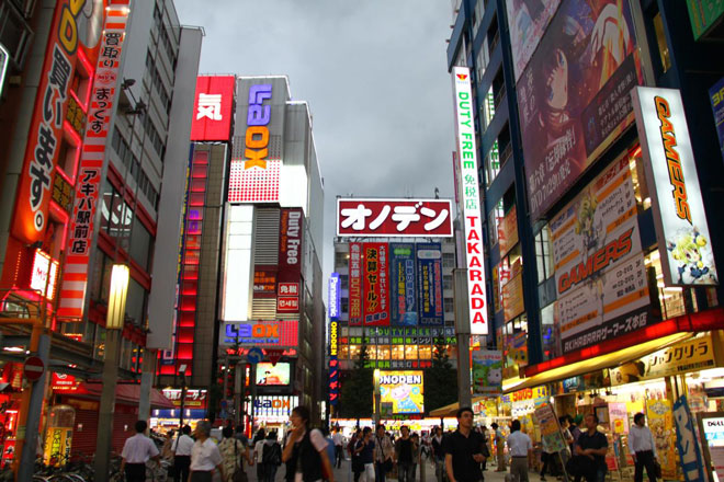 akiba street with neon signs