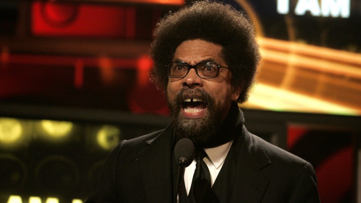 Civil rights activist Cornel West giving an impassioned speech