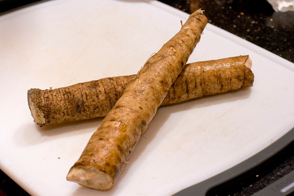 two burdock root on a plate