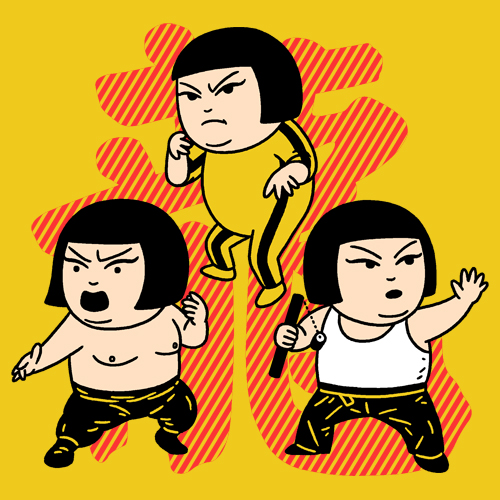 Artwork by Kimiaki Yaegashi of Kintaro as Bruce Lee
