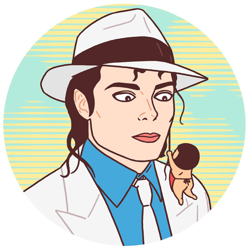 Artwork by Kimiaki Yaegashi of singer Michael Jackson with Kintaro