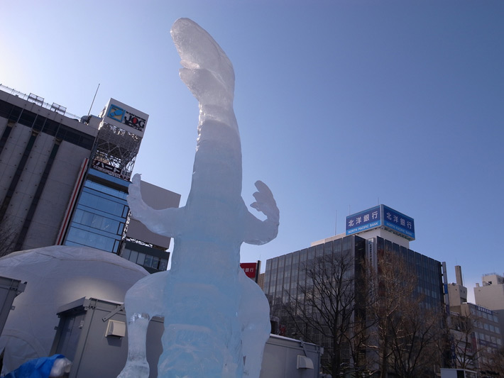 a giant dinosaur ice sculpture