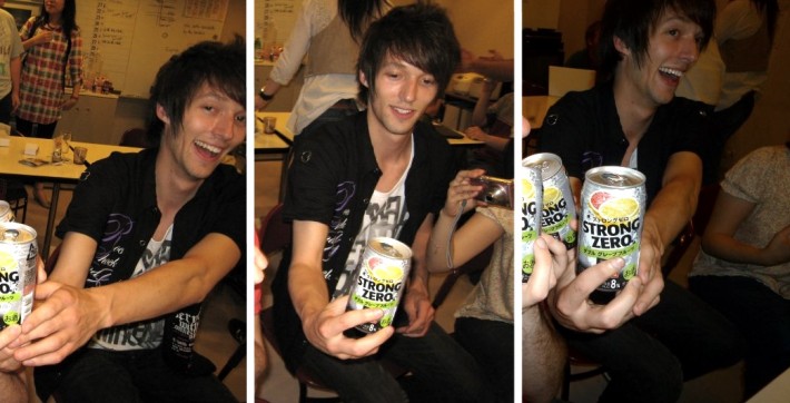 John with multiple cans of Chuhai