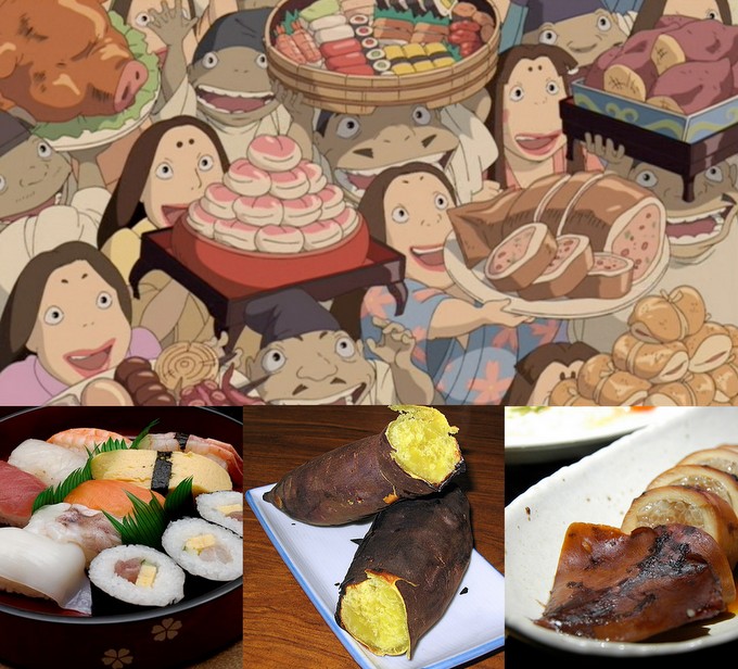 dishes in Spirited Away and real examples