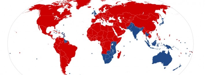 Map of countries driving on the left-side
