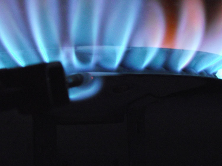 Closeup photo of a water heater flame