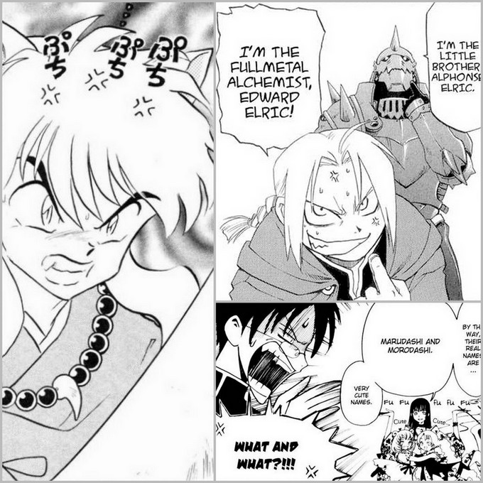 various manga characters showing throbbing vein in forehead