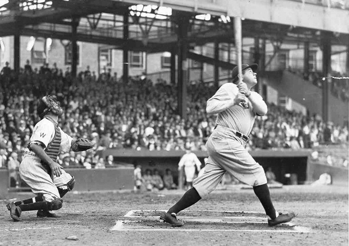 baseball player babe ruth gets a hit