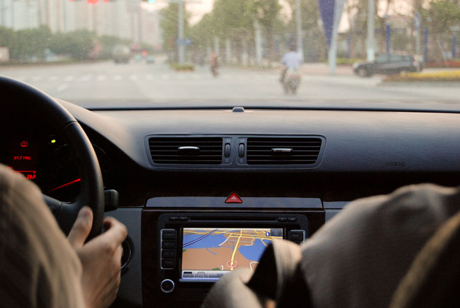 Car finding its way around Japan with GPS