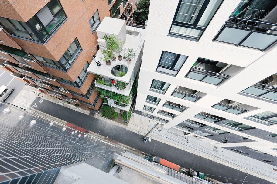 top view of tokyo home with plants and holes