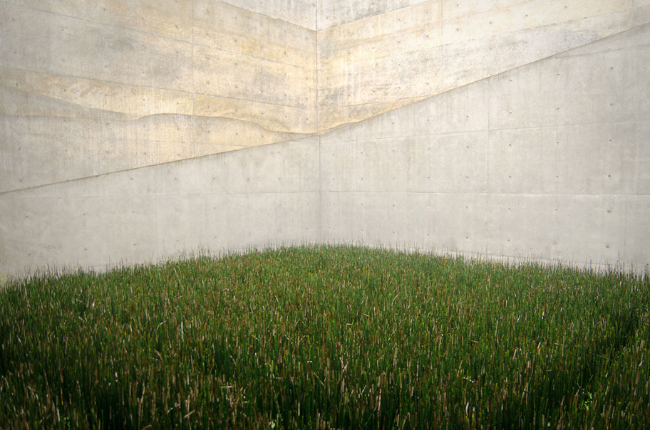 tadao ando chichu art museum concrete walls and grass