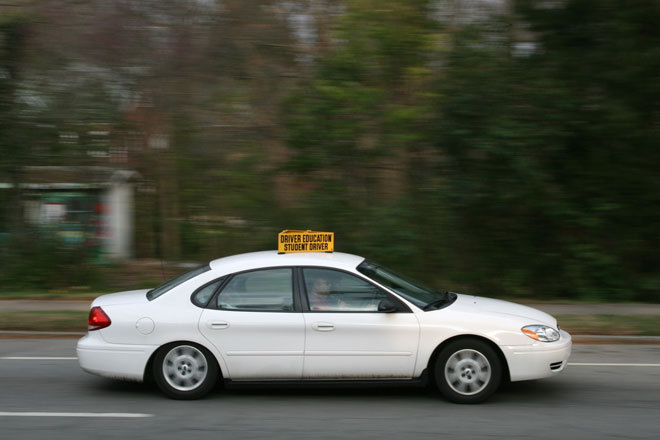 A student driver on the road