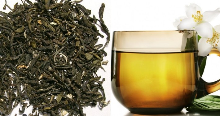 jasmine tea and tea leaves