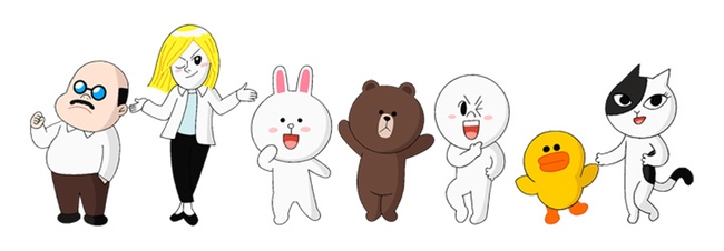 Seven characters from the messaging app LINE