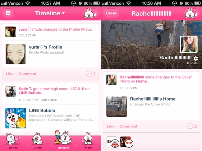 LINE timeline and profile page