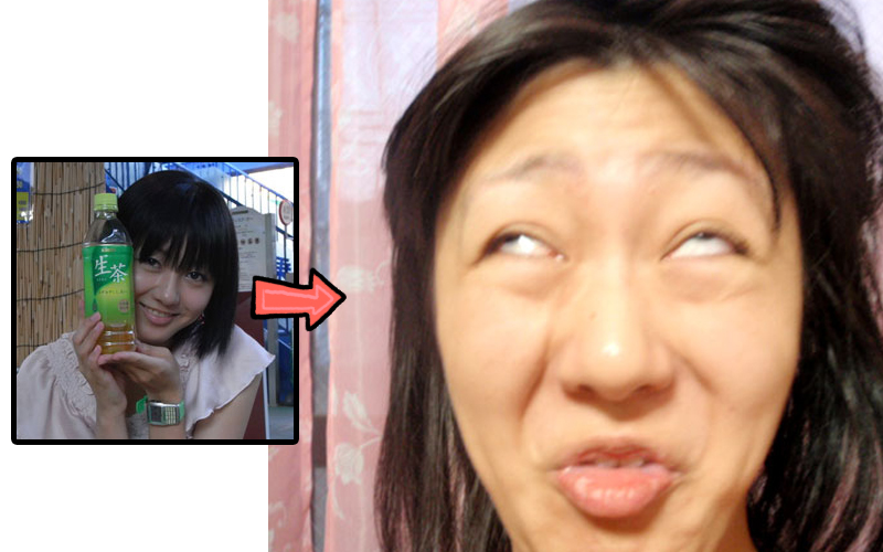 Before and after of a cute girl making a weird face