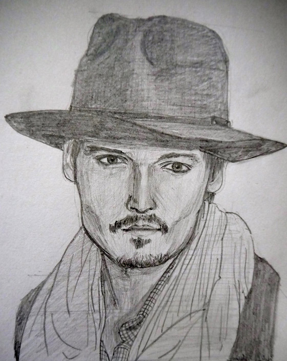 pencil sketch of hybrid of johnny depp and orlando bloom