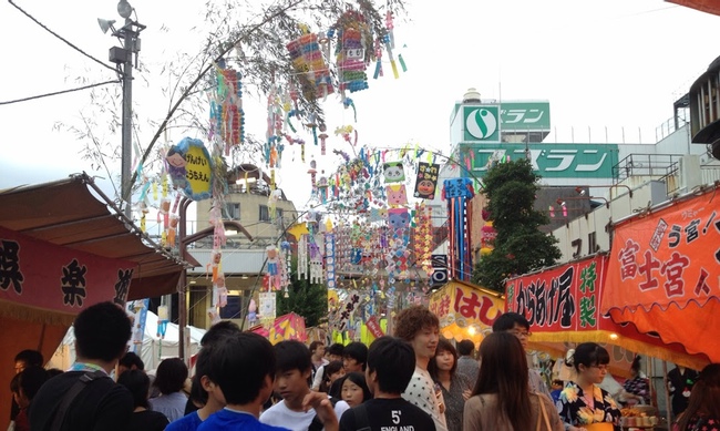 A street packed during Tanabata