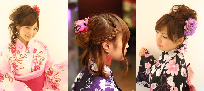 Different hairstyles with yukata