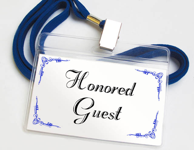 honored guest name tag blue and white