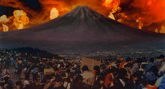 Artist's depiction of Mount Fuji erupting once again