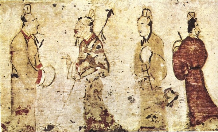 An ancient drawing of four Chinese people