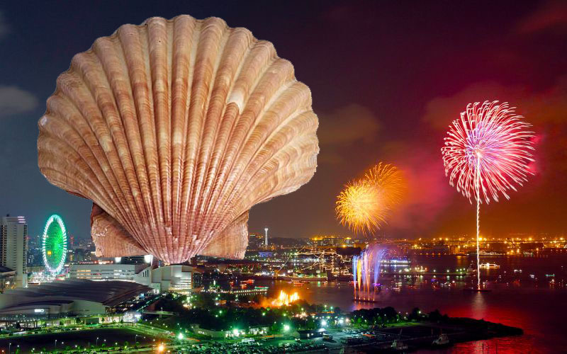 giant scallop fireworks symbolize new years in japan