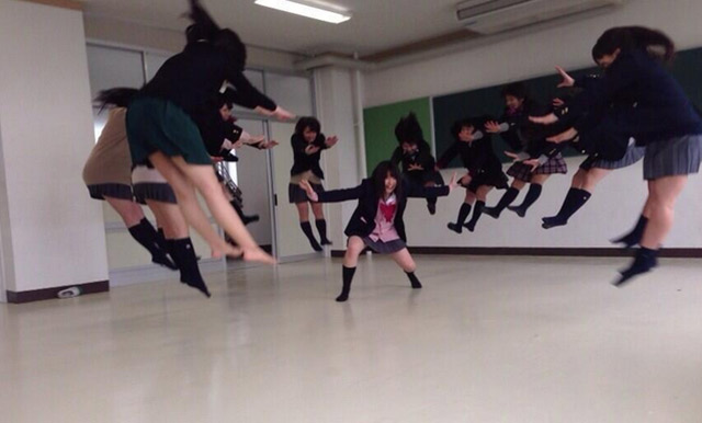 Japanese schoolgirls jumping