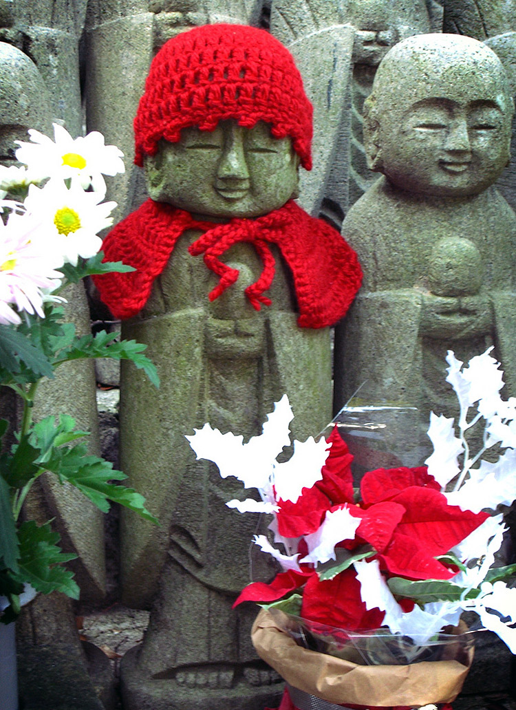 knitting for jizo in red