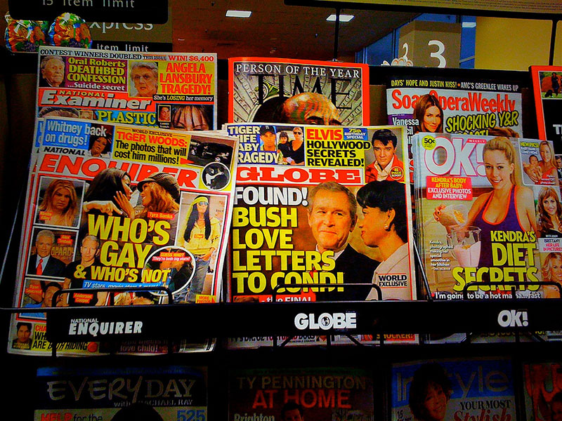 tabloids on magazine rack