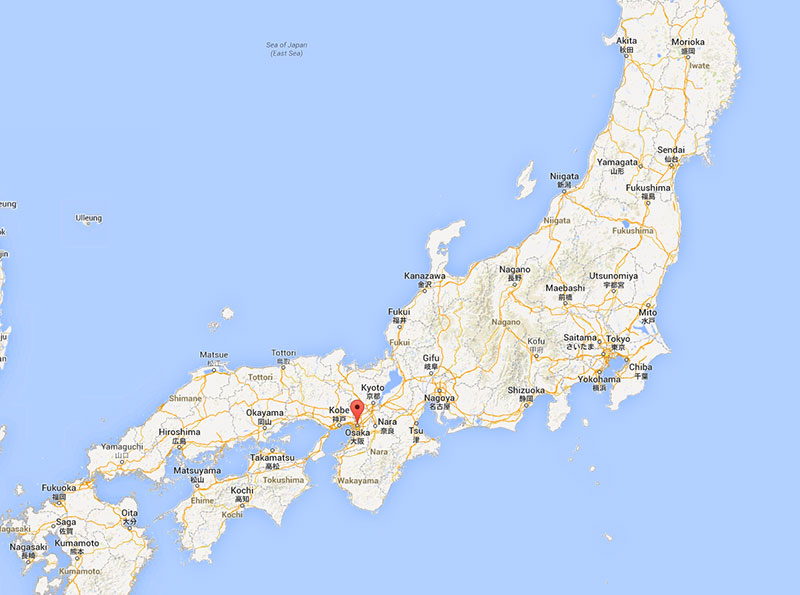 Google map of Japan with Osaka marked