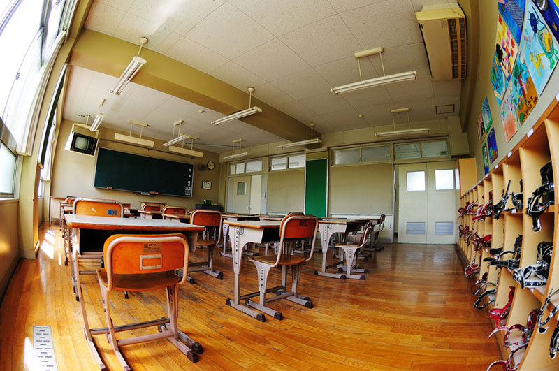 empty japanese classroom desks