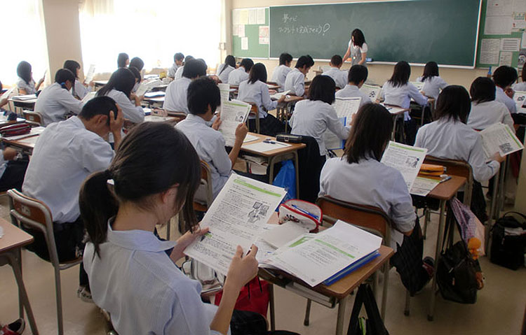high school students in a japanese classroom summer
